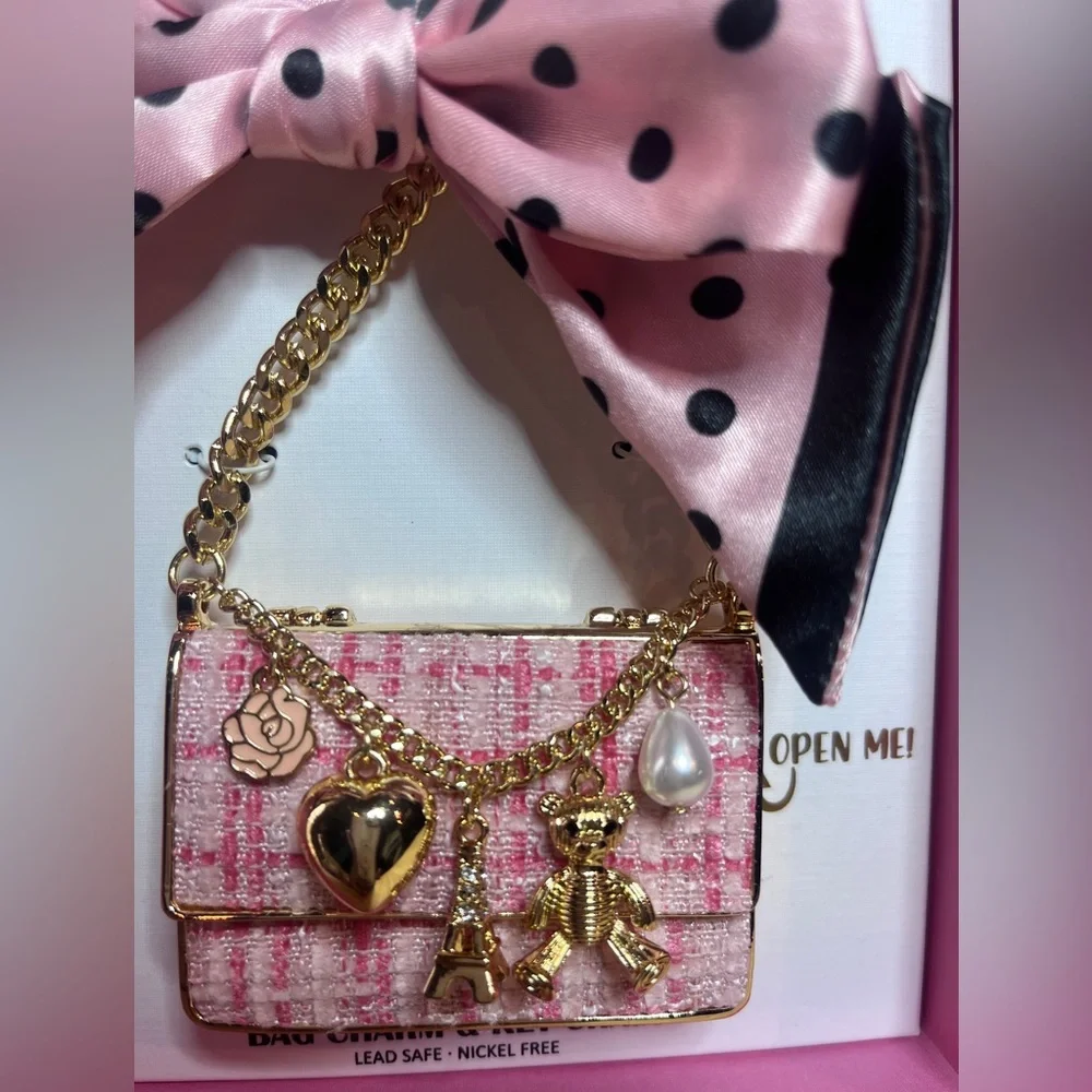 Piper K Pink Polka Dot Bow Chanel Purse Charm Bag Charm Keychain